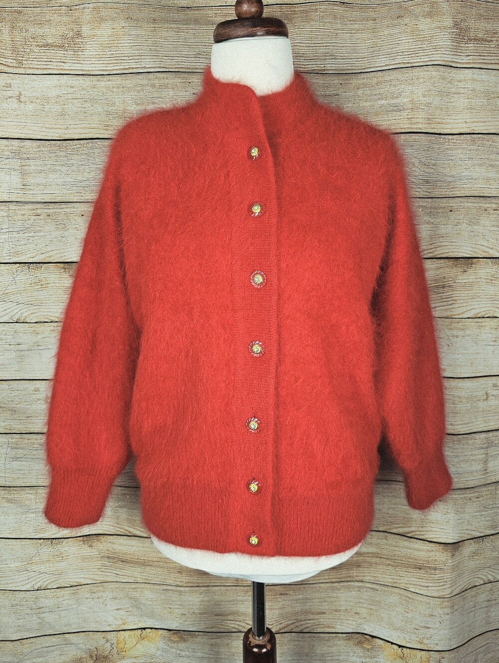 Vintage Belldini Angora Rabbit Fuzzy Cardigan Sweater Shoulder Pads Size Large